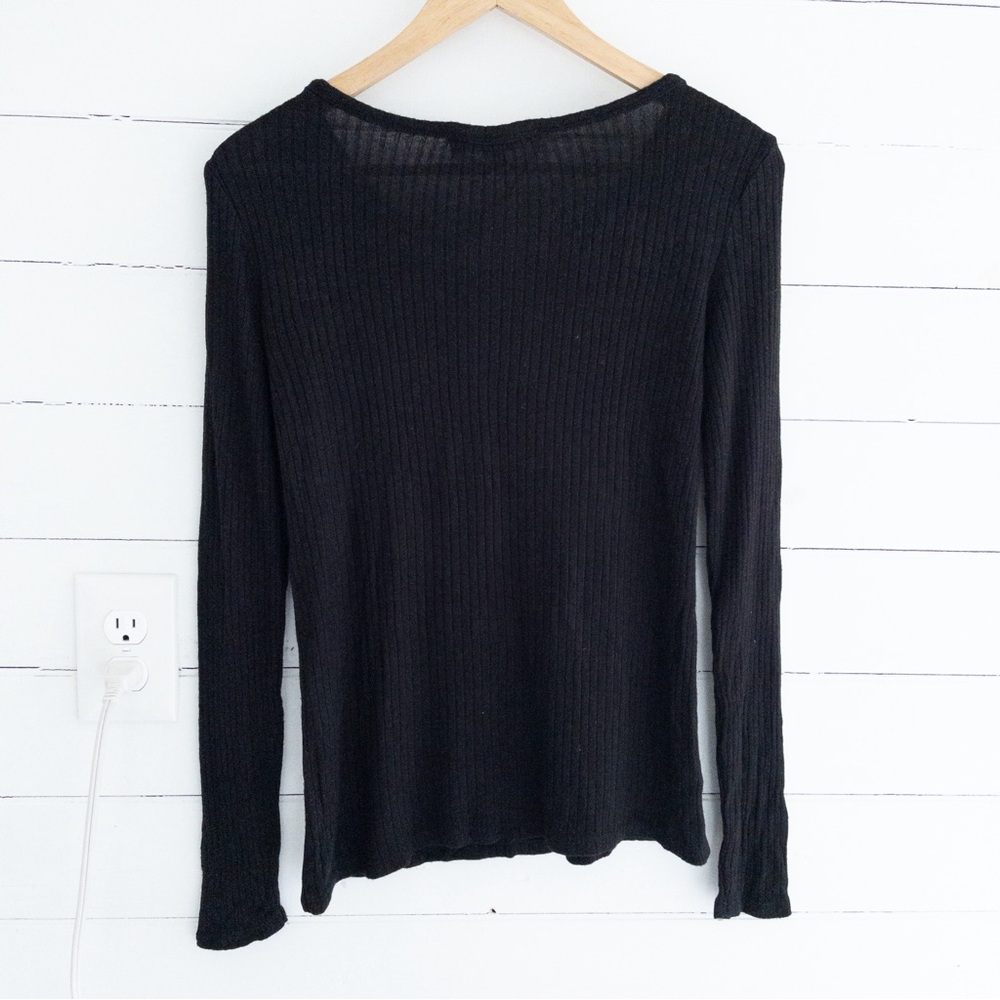 Loft Black Ribbed Button Cuff Sweater - Picture 4 of 4